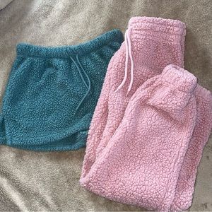 Fashion Nova fuzzy pajamas pant combo. Shorts and joggers.